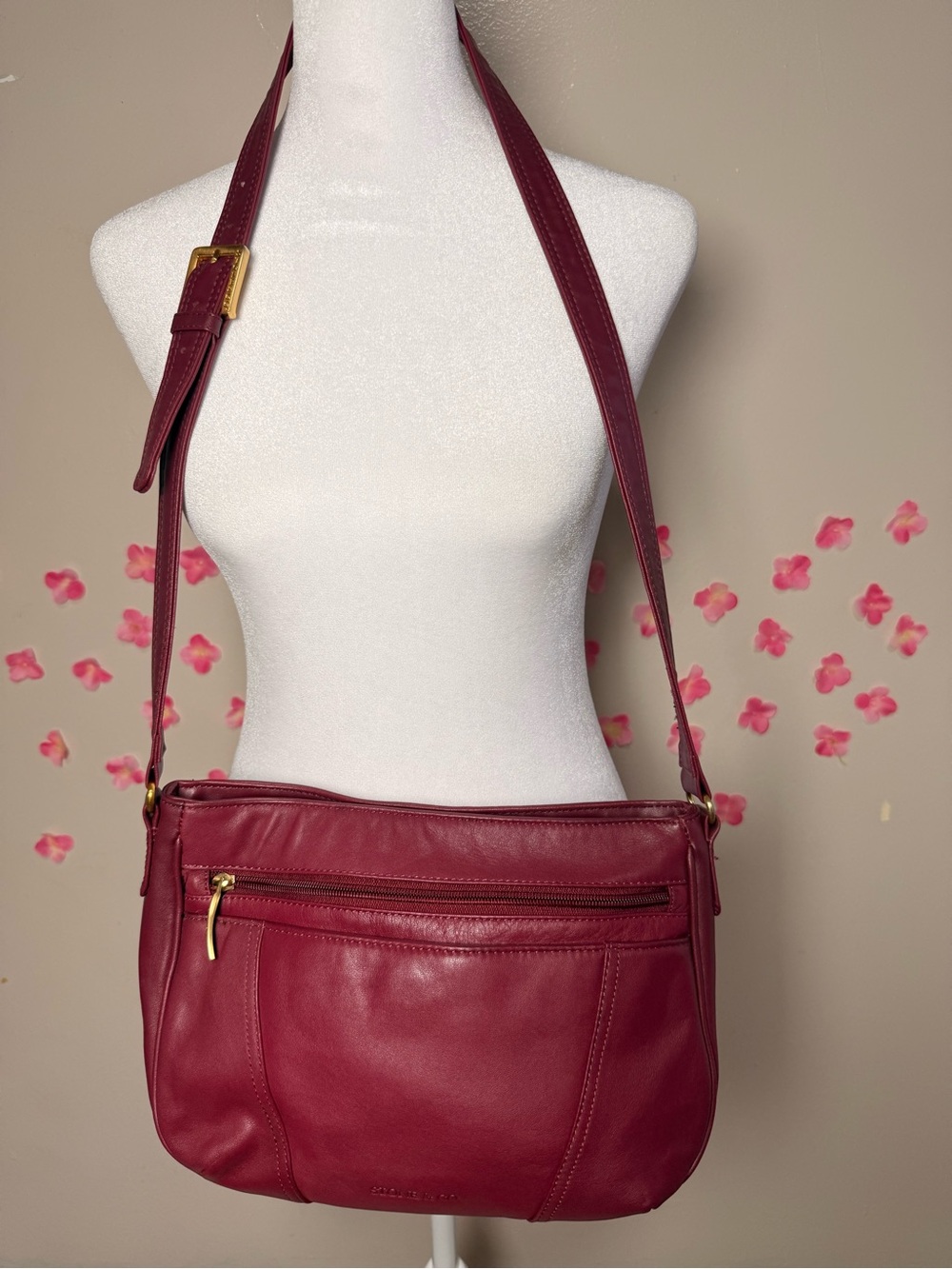 Classic Burgundy Leather Crossbody with Front Zip